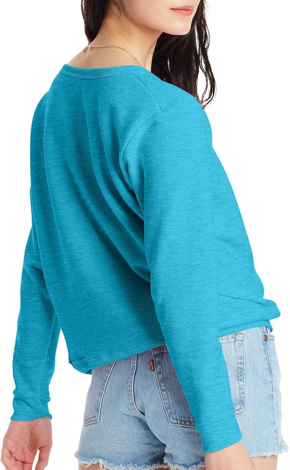 imageHanes womens Crewneck Sweatshirt Ecosmart Fleece Pullover With Vnotch Sweatshirt for WomenBold Blue Heather