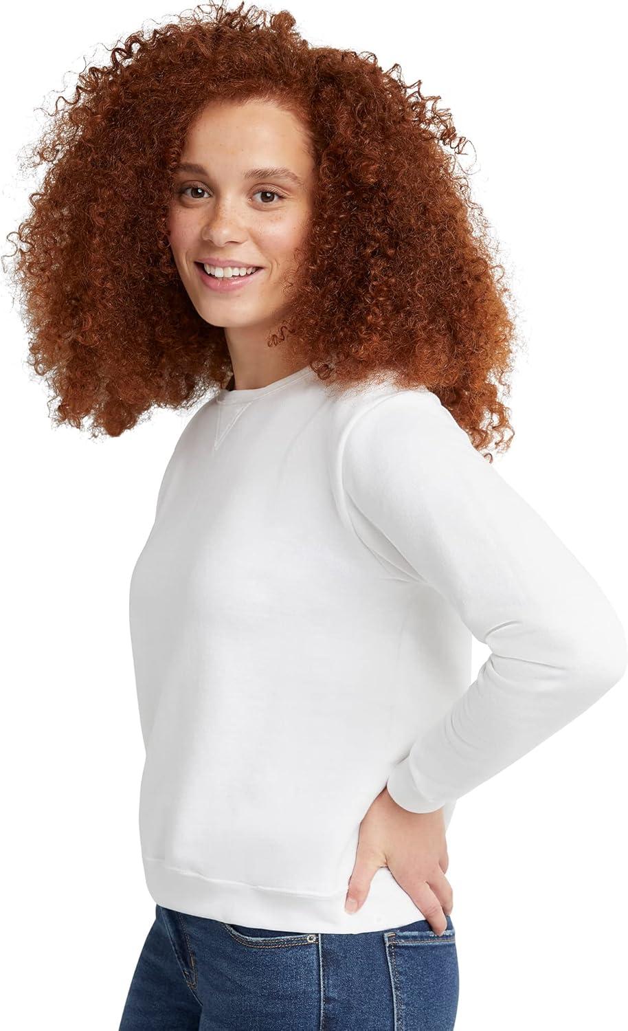 imageHanes womens Crewneck Sweatshirt Ecosmart Fleece Pullover With Vnotch Sweatshirt for WomenWhite