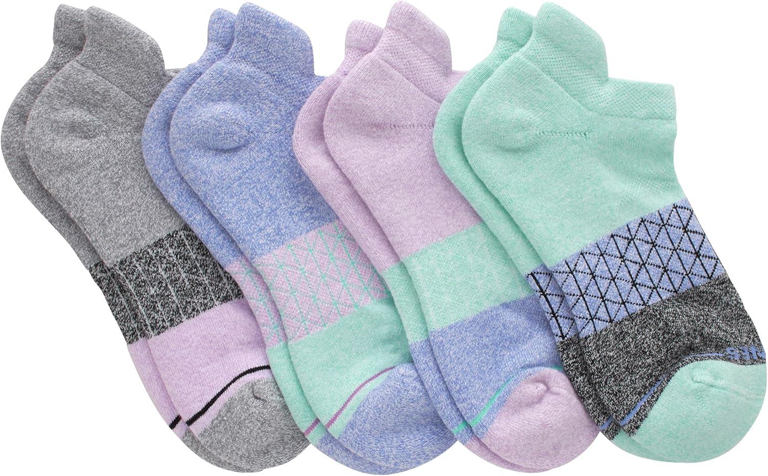 imageHanes womens Cushioned No Show Tab Socks Absolute Active No Show Socks for Women 4pairsPurple Green Colorblock 4 Pack