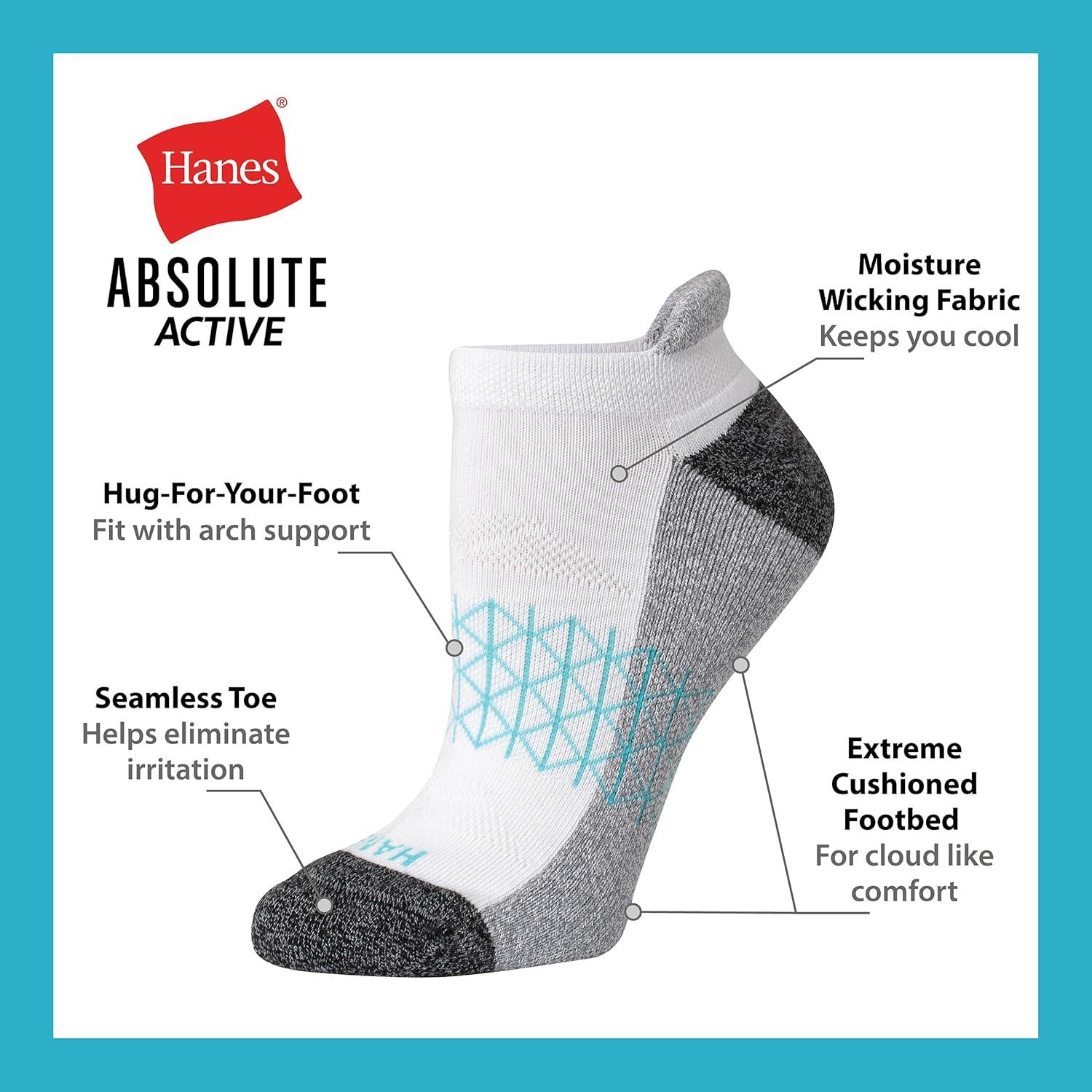 imageHanes womens Cushioned No Show Tab Socks Absolute Active No Show Socks for Women 4pairsWhite 4 Pack