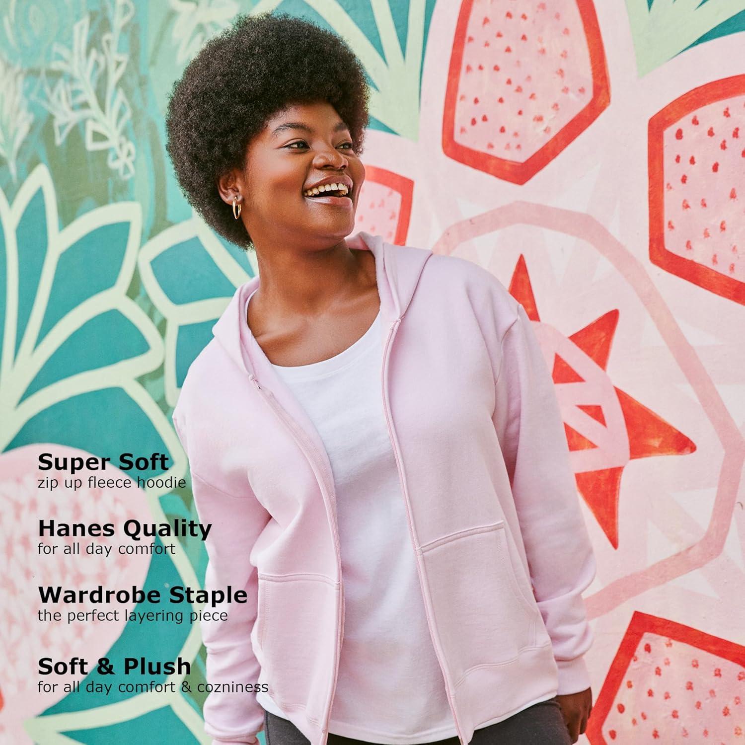 imageHanes womens Ecosmart Full Zip Fleece HoodieEbony