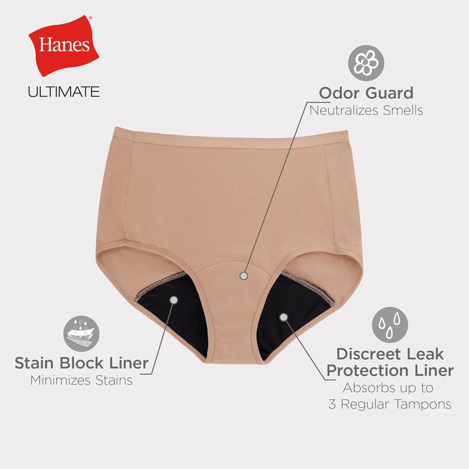 imageHanes womens Fresh ampamp Dry Light and Moderate Period 3pack Bikini Underwear Multiple Options AvailableBikini Style Underwear1pack Brief Black