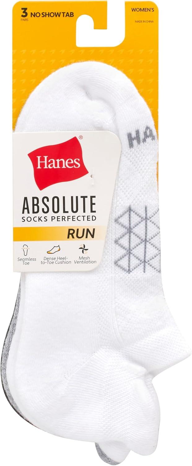 imageHanes womens No Show Running Socks Absolute Run Socks Breathable No Show Tab Socks for Running 4packWhiteGreyBlack