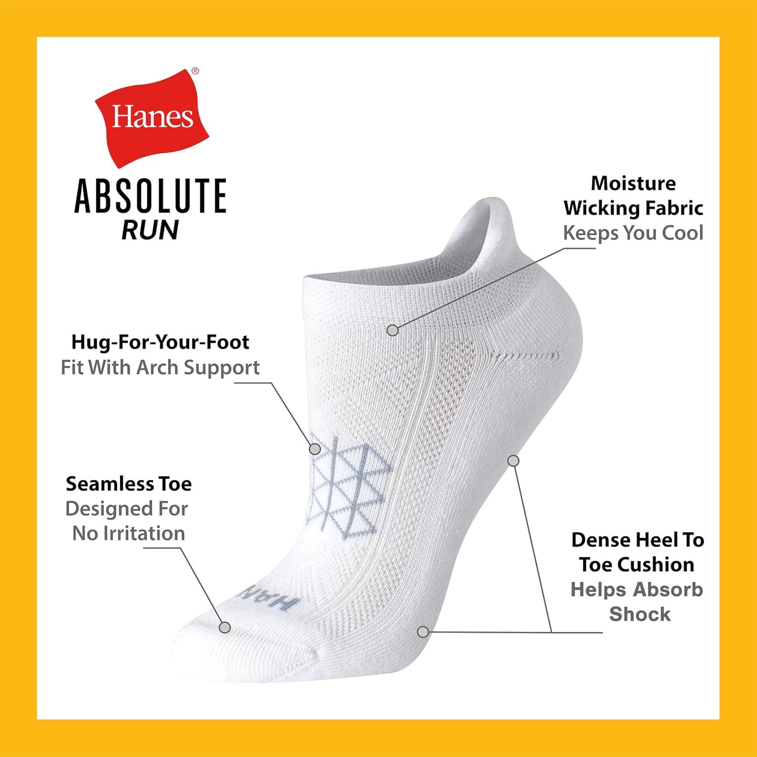 imageHanes womens No Show Running Socks Absolute Run Socks Breathable No Show Tab Socks for Running 4packWhiteGreyBlack