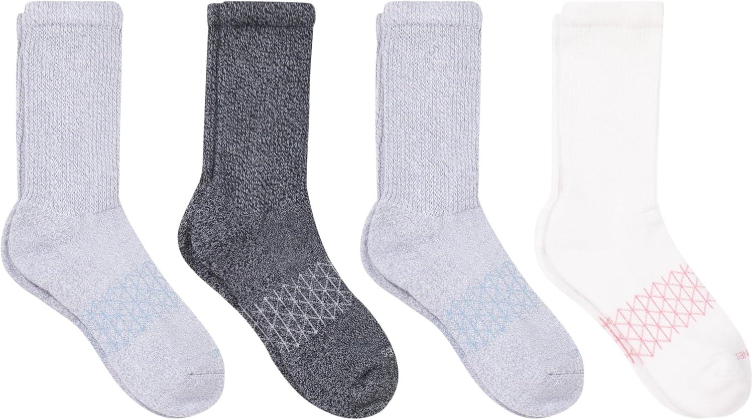 imageHanes womens Nonbinding Crew Socks Absolute Wellness Nonrestrictive Cushioned Socks for Women 4packBlackGreyWhite