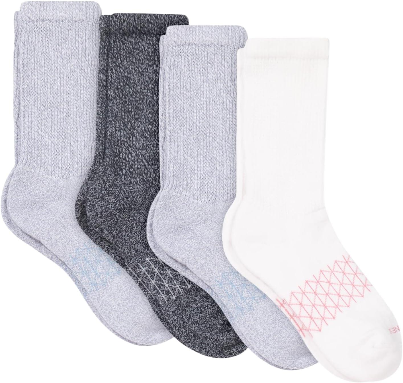 imageHanes womens Nonbinding Crew Socks Absolute Wellness Nonrestrictive Cushioned Socks for Women 4packBlackGreyWhite