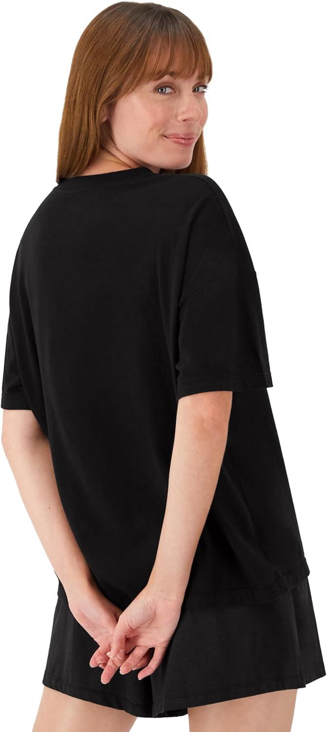 imageHanes womens Originals 2 Piece Lounge Set Comfywear Supersoft Boxy Tshirt ampamp Sleep Shorts Loungewear SetBlackBlack
