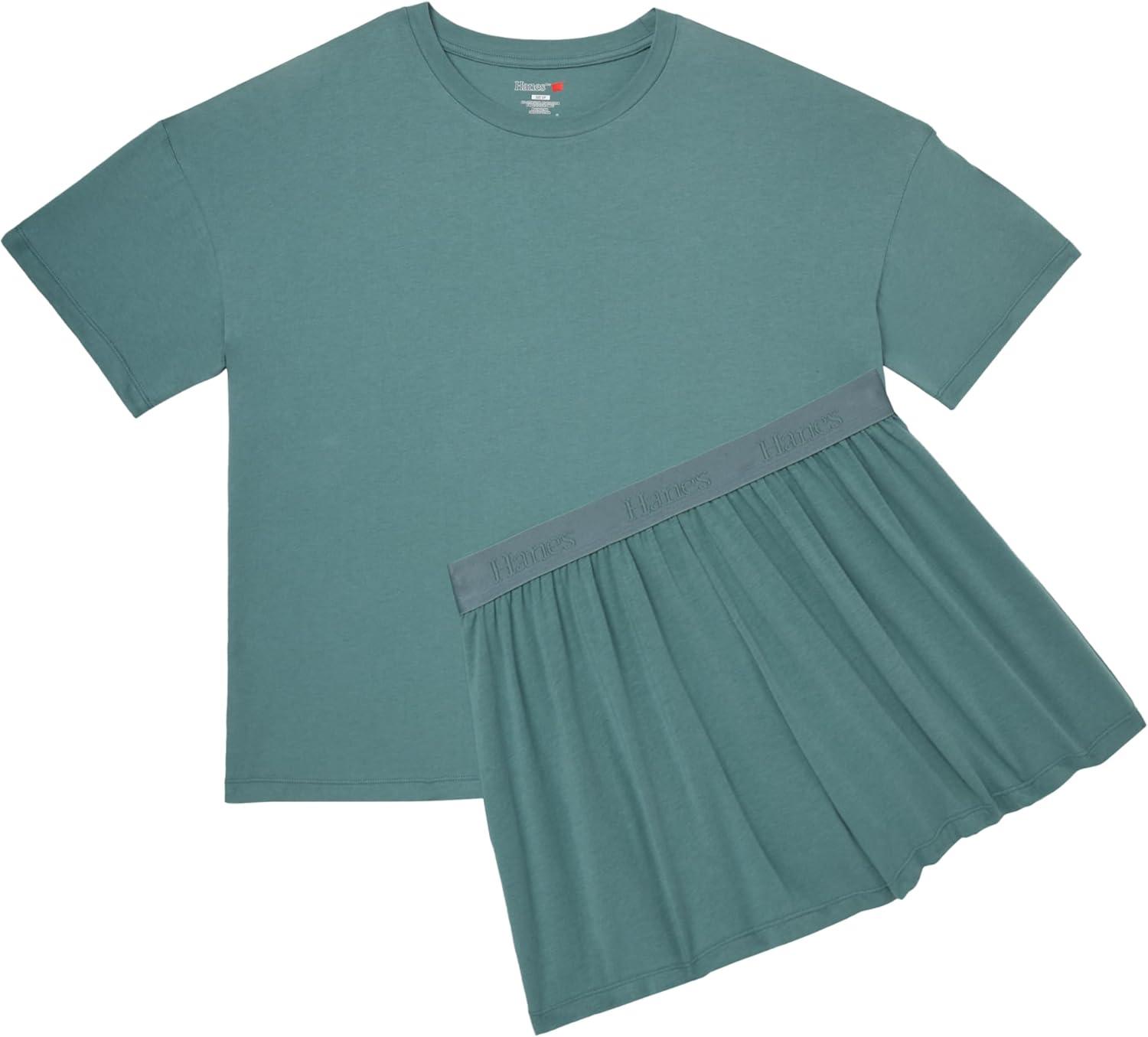 imageHanes womens Originals 2 Piece Lounge Set Comfywear Supersoft Boxy Tshirt ampamp Sleep Shorts Loungewear SetFaded Sage GreenFaded Sage Green