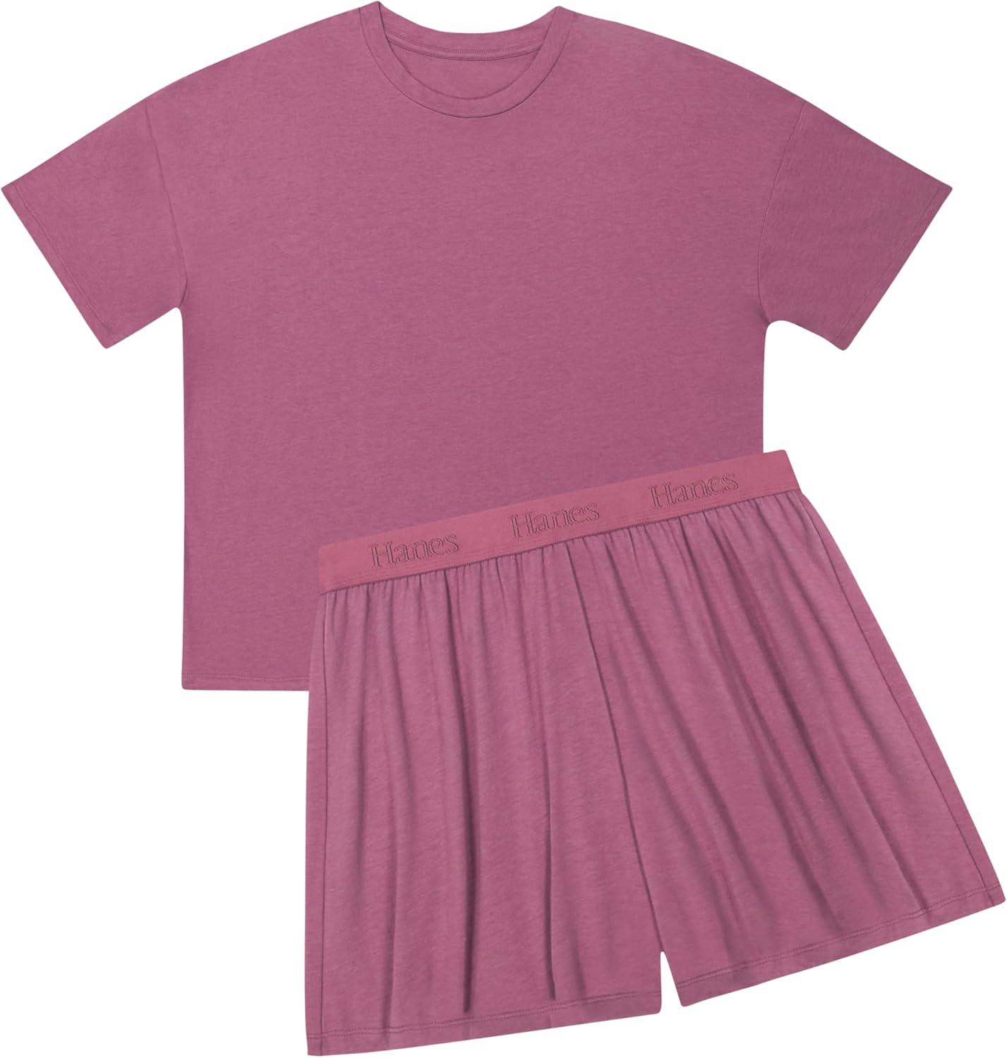 imageHanes womens Originals 2 Piece Lounge Set Comfywear Supersoft Boxy Tshirt ampamp Sleep Shorts Loungewear SetMauve MoodMauve Mood