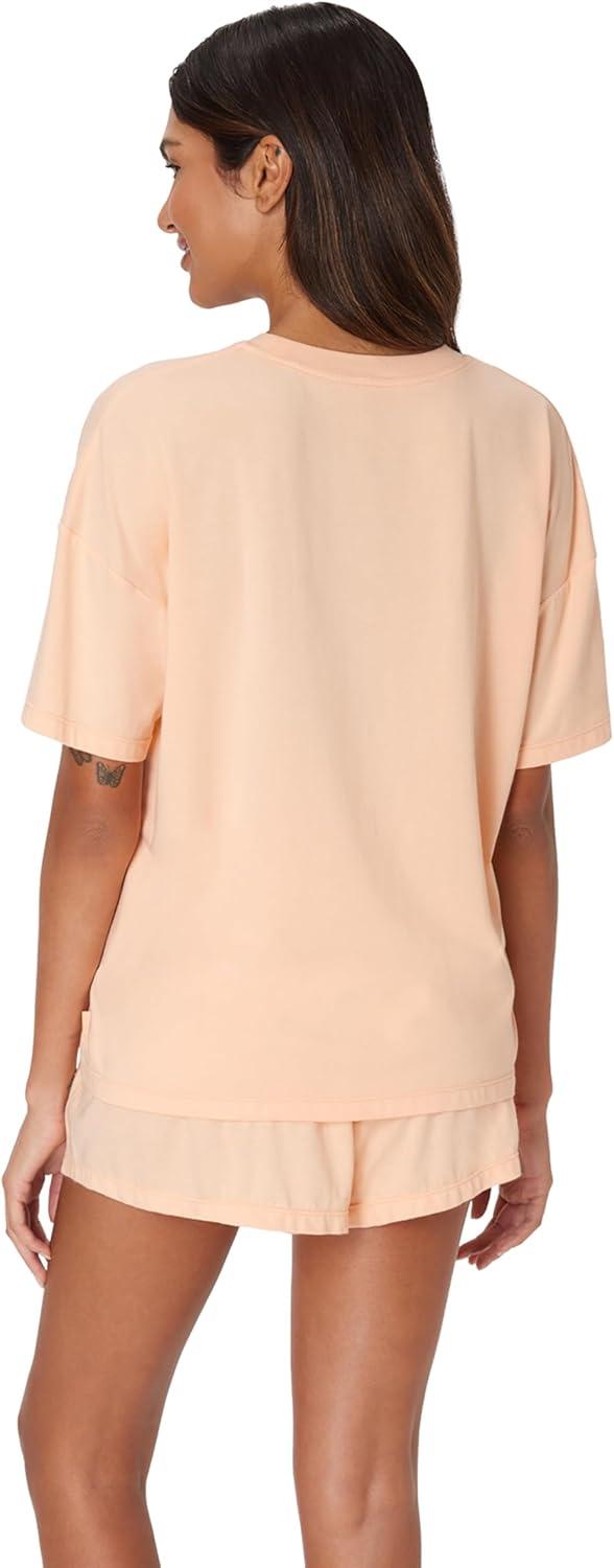imageHanes womens Originals 2 Piece Lounge Set Comfywear Supersoft Boxy Tshirt ampamp Sleep Shorts Loungewear SetMellow PeachMellow Peach