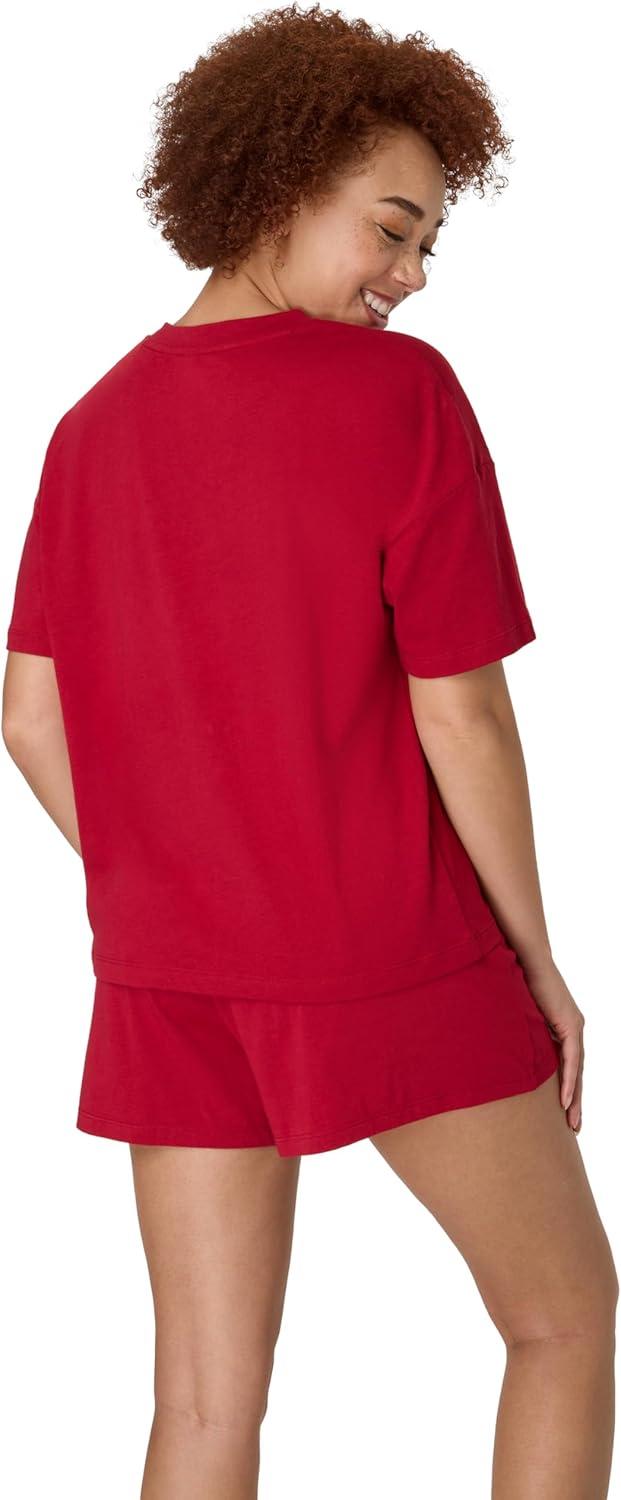 imageHanes womens Originals 2 Piece Lounge Set Comfywear Supersoft Boxy Tshirt ampamp Sleep Shorts Loungewear SetRosey RedRosey Red
