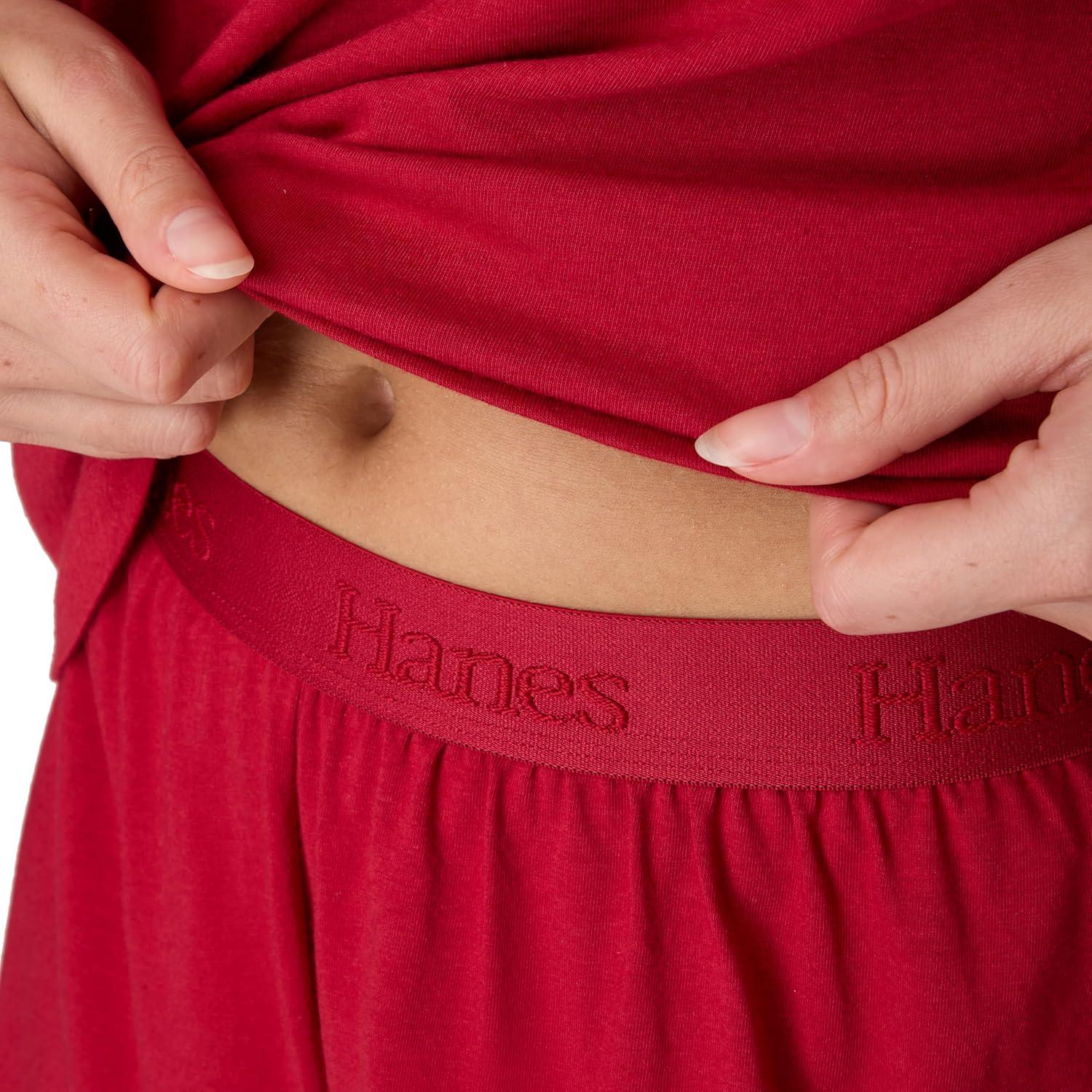 imageHanes womens Originals 2 Piece Lounge Set Comfywear Supersoft Boxy Tshirt ampamp Sleep Shorts Loungewear SetRosey RedRosey Red