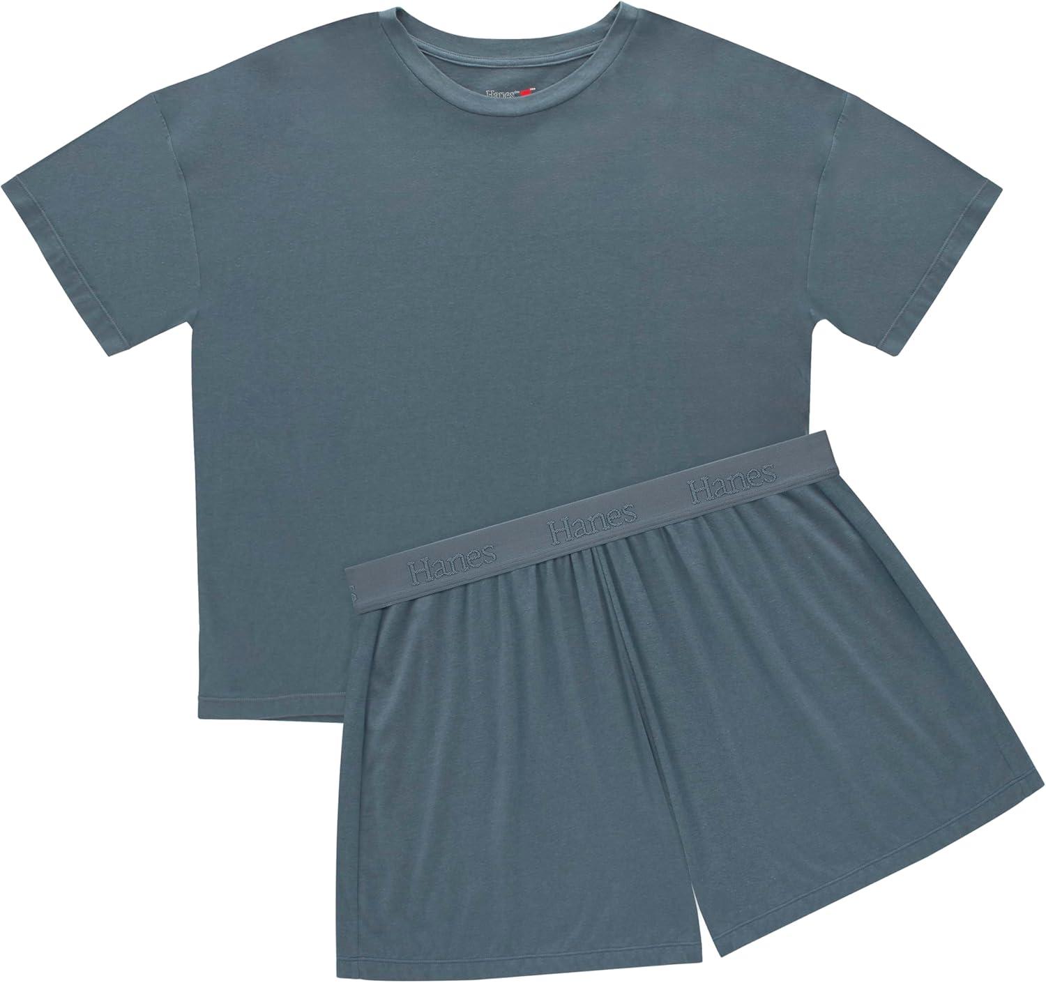 imageHanes womens Originals 2 Piece Lounge Set Comfywear Supersoft Boxy Tshirt ampamp Sleep Shorts Loungewear SetStargazer GreyStargazer Grey