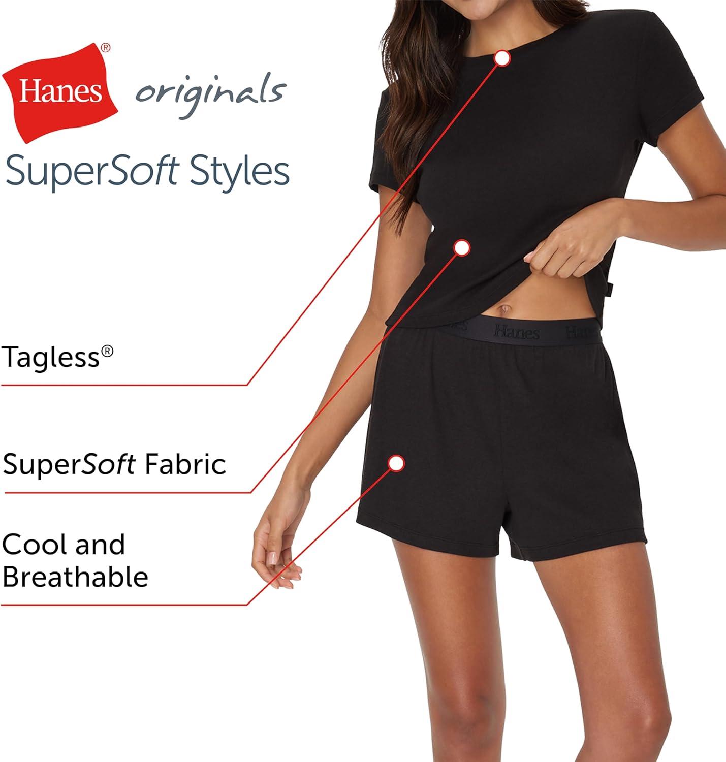 imageHanes womens Originals 2piece Lounge Set Supersoft Cropped Baby Doll Tee ampamp Sleep Shorts Loungewear SetBlackBlack