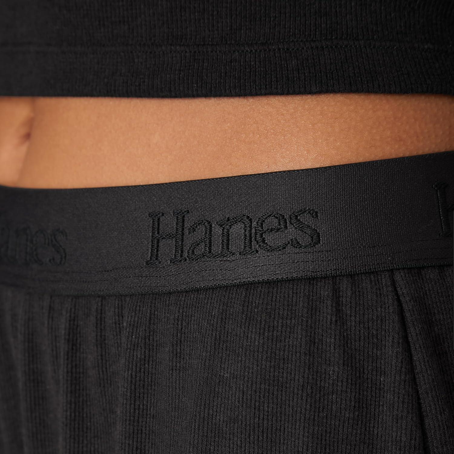 imageHanes womens Originals 2piece Lounge Set Supersoft Cropped Baby Doll Tee ampamp Sleep Shorts Loungewear SetBlackBlack