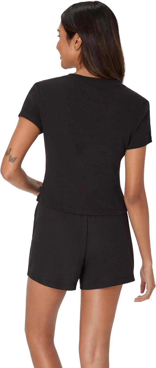 imageHanes womens Originals 2piece Lounge Set Supersoft Cropped Baby Doll Tee ampamp Sleep Shorts Loungewear SetBlackBlack