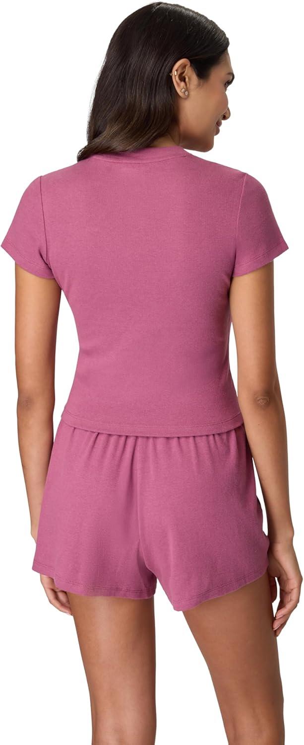 imageHanes womens Originals 2piece Lounge Set Supersoft Cropped Baby Doll Tee ampamp Sleep Shorts Loungewear SetMauve MoodMauve Mood