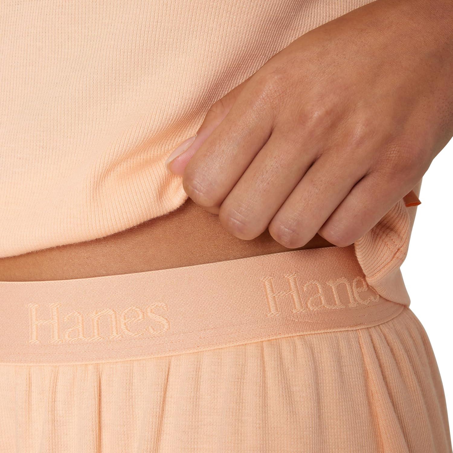 imageHanes womens Originals 2piece Lounge Set Supersoft Cropped Baby Doll Tee ampamp Sleep Shorts Loungewear SetMellow PeachMellow Peach