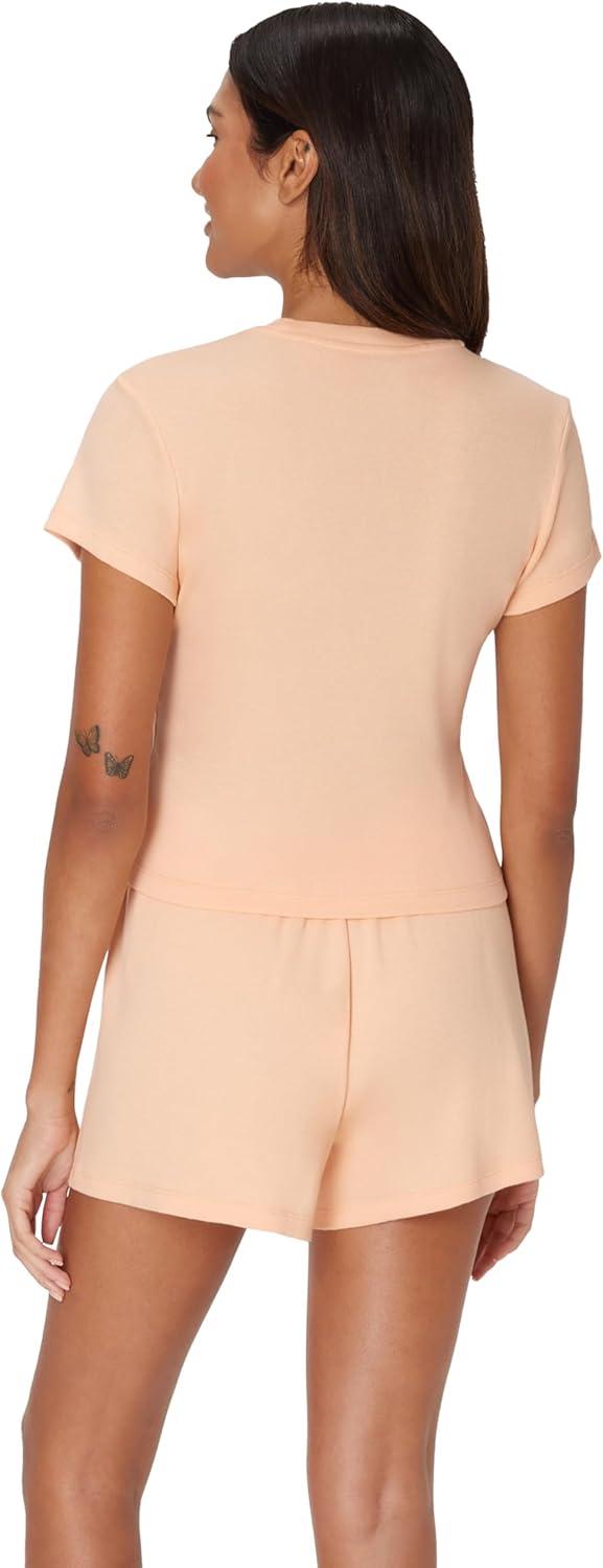 imageHanes womens Originals 2piece Lounge Set Supersoft Cropped Baby Doll Tee ampamp Sleep Shorts Loungewear SetMellow PeachMellow Peach