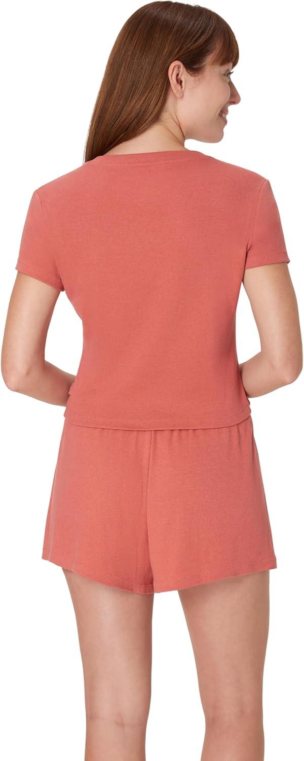 imageHanes womens Originals 2piece Lounge Set Supersoft Cropped Baby Doll Tee ampamp Sleep Shorts Loungewear SetNatural CedarNatural Cedar