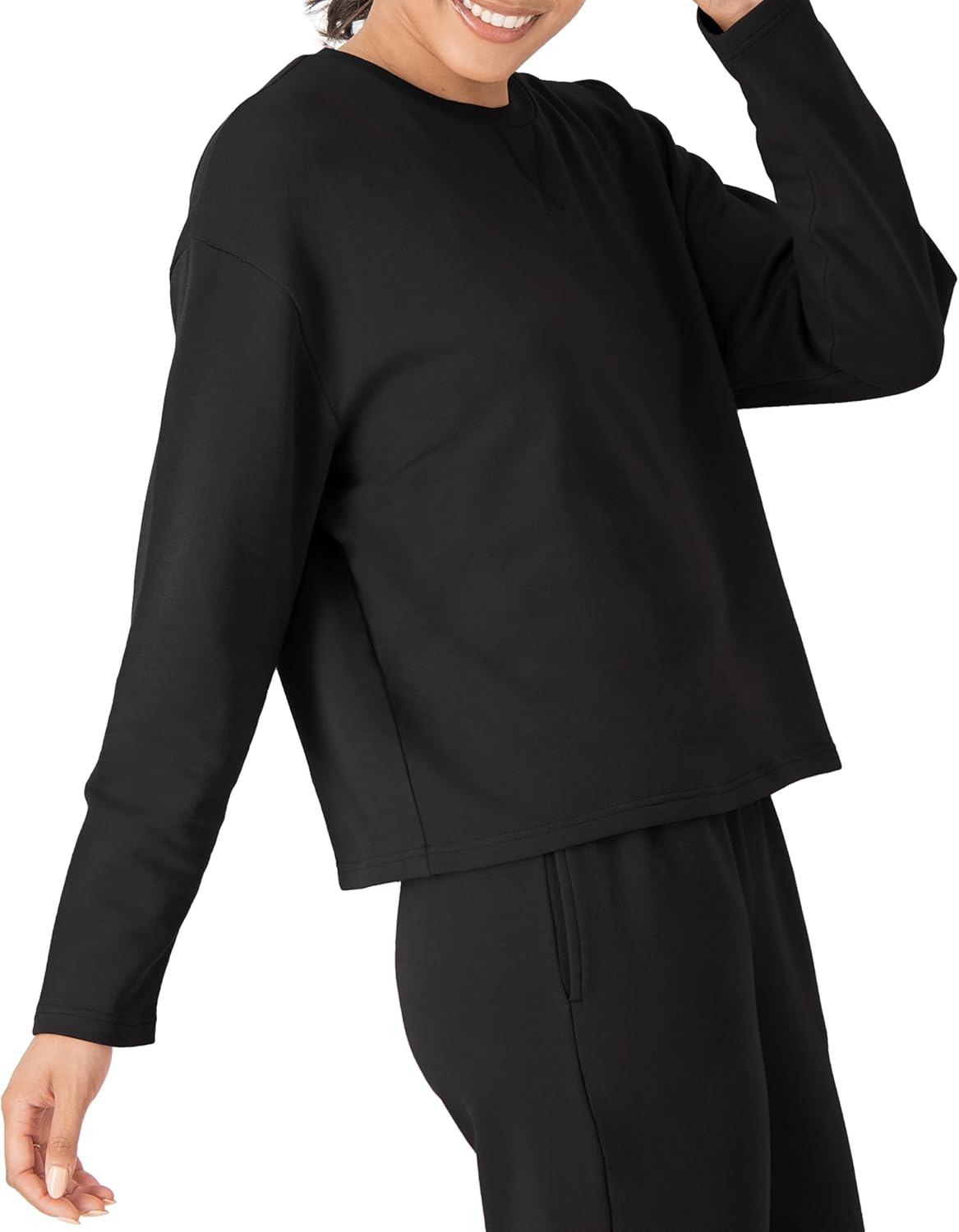 imageHanes womens Originals French Terry Pullover Cropped Crewneck Sweatshirt for Women Comfywear LoungewearBlack