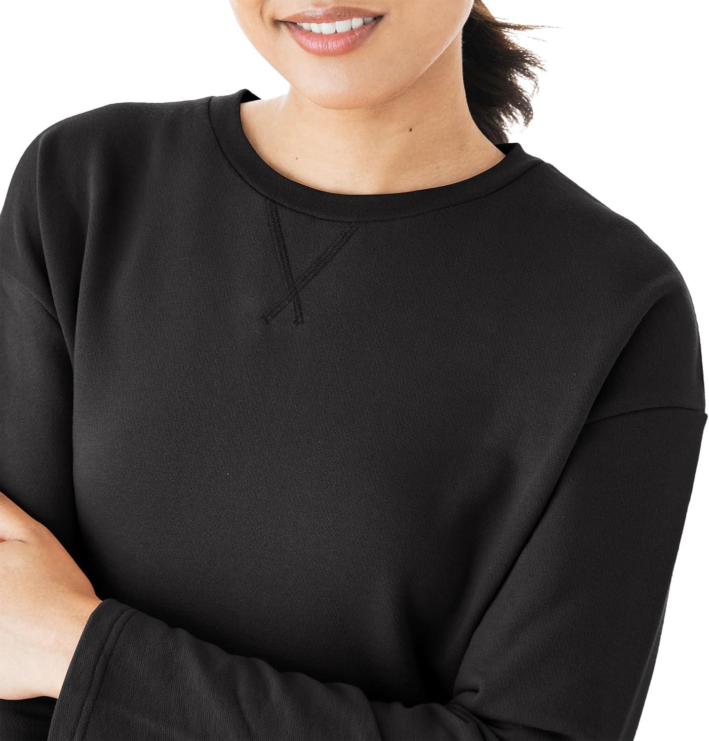 imageHanes womens Originals French Terry Pullover Cropped Crewneck Sweatshirt for Women Comfywear LoungewearBlack