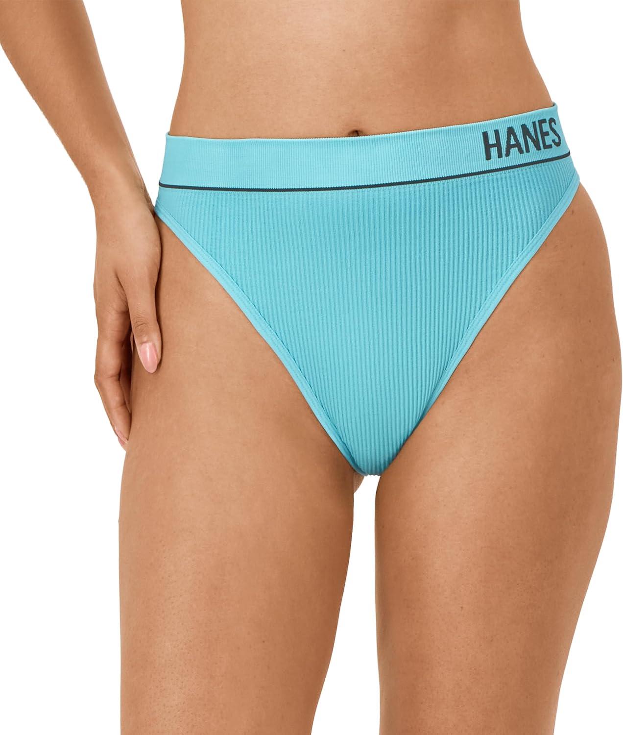 imageHanes womens Originals Seamless Rib Hirise Cheeky Panties Pack Assorted Colors 6packBriefsWhiteTeal ToneBright Violet Indigo