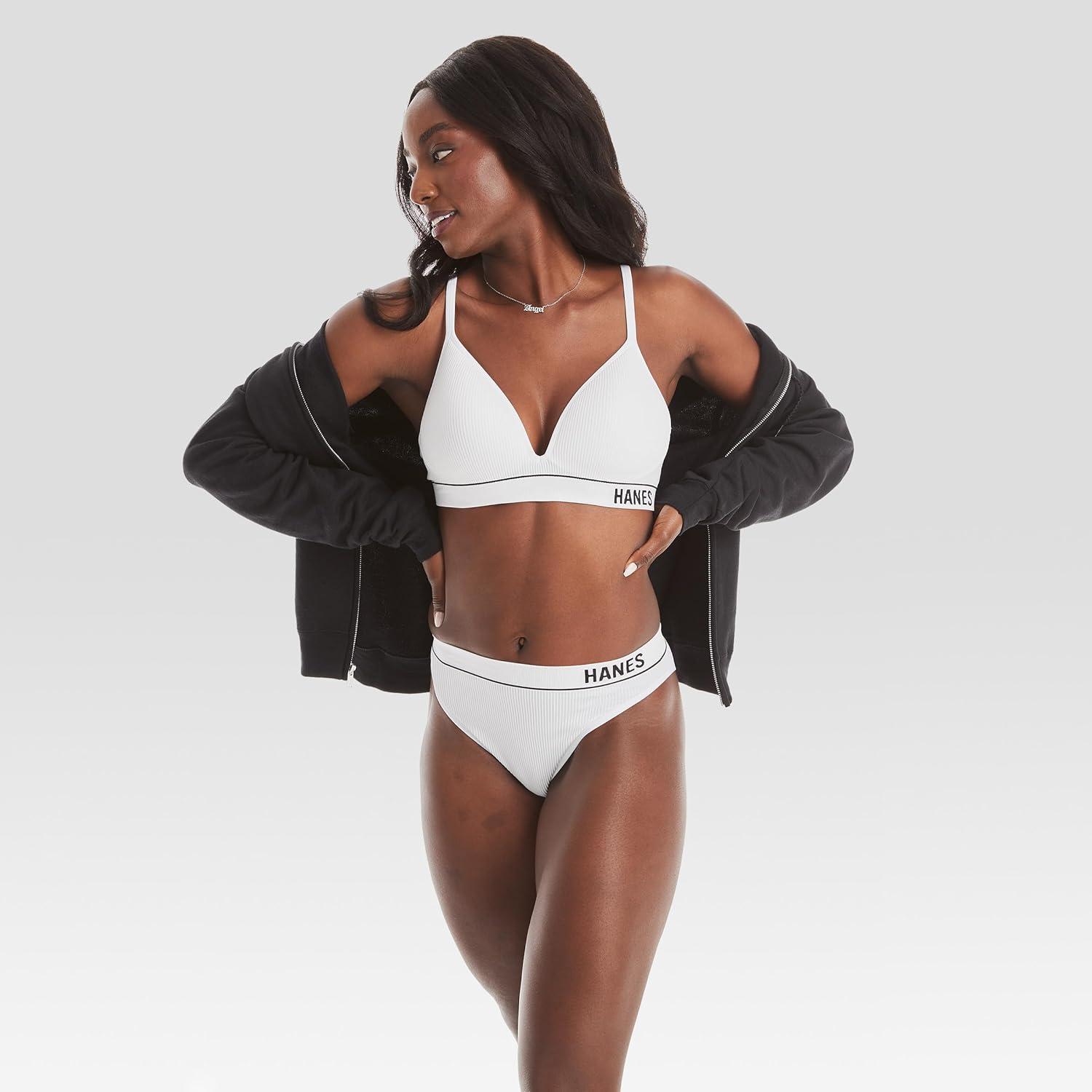 imageHanes womens Originals Seamless Rib Hirise Cheeky Panties Pack Assorted Colors 6packBriefsWhiteTeal ToneBright Violet Indigo