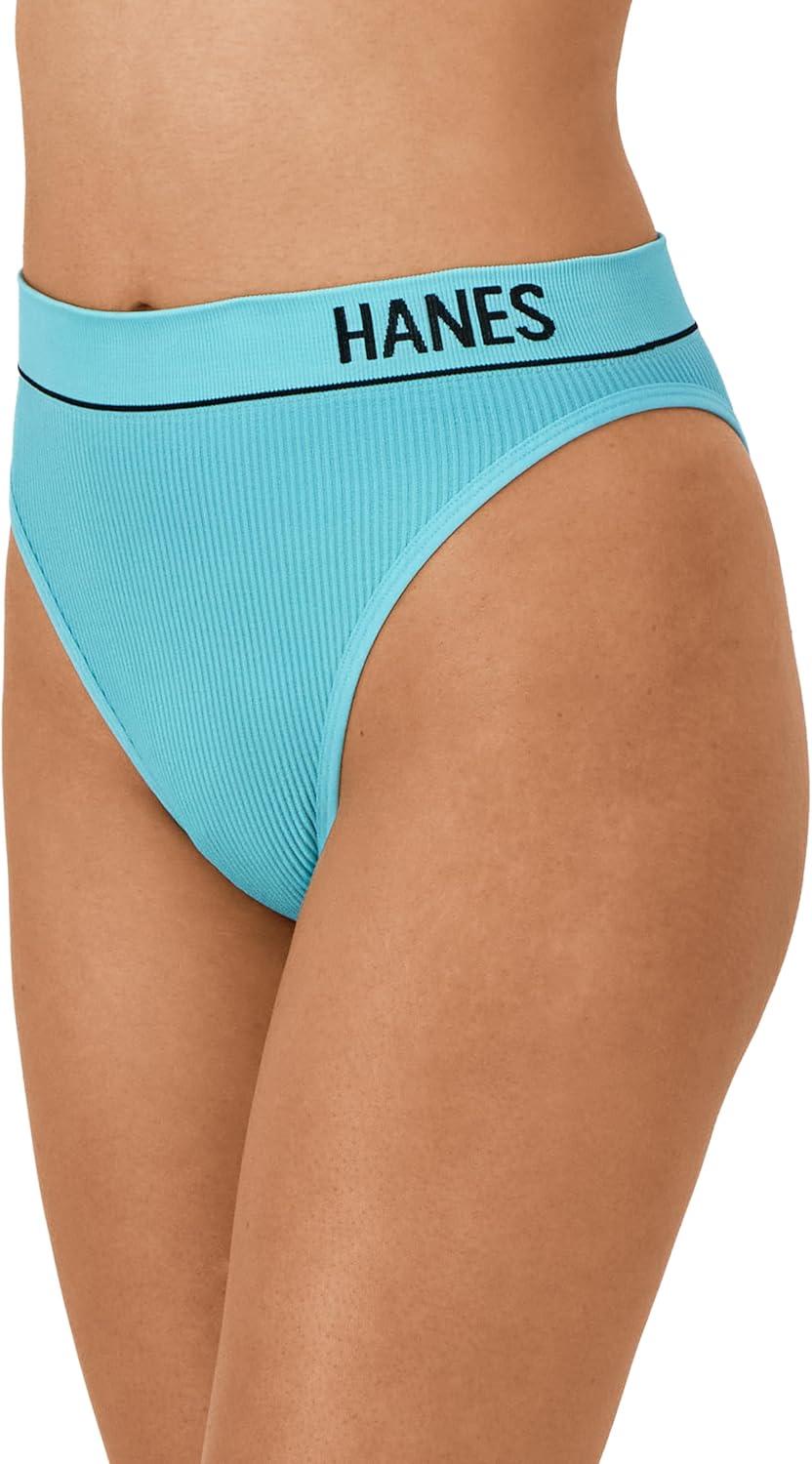 imageHanes womens Originals Seamless Rib Hirise Cheeky Panties Pack Assorted Colors 6packBriefsWhiteTeal ToneBright Violet Indigo