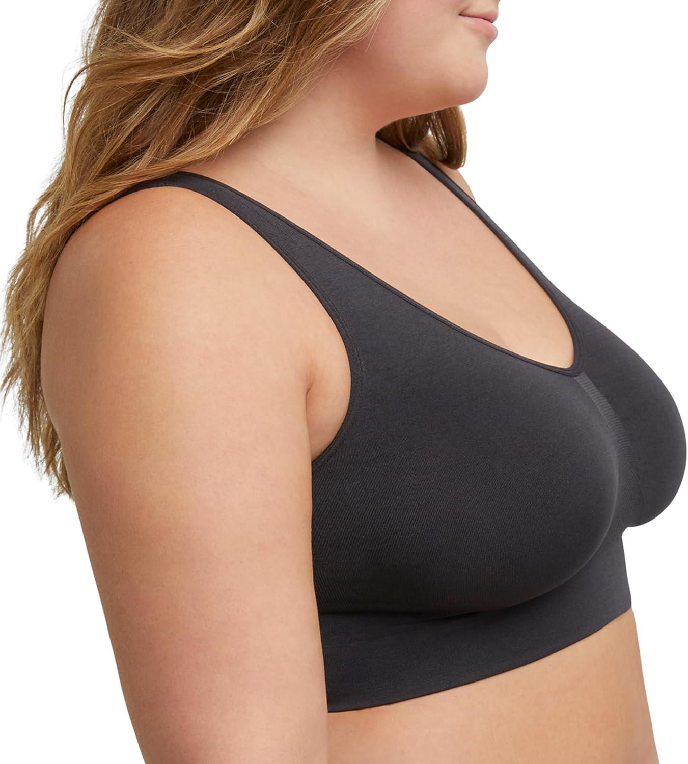 imageJUST MY SIZE Hanes Womens Seamless Bralette Pure Comfort Light Support Pullover Bra Plus SizesBlack