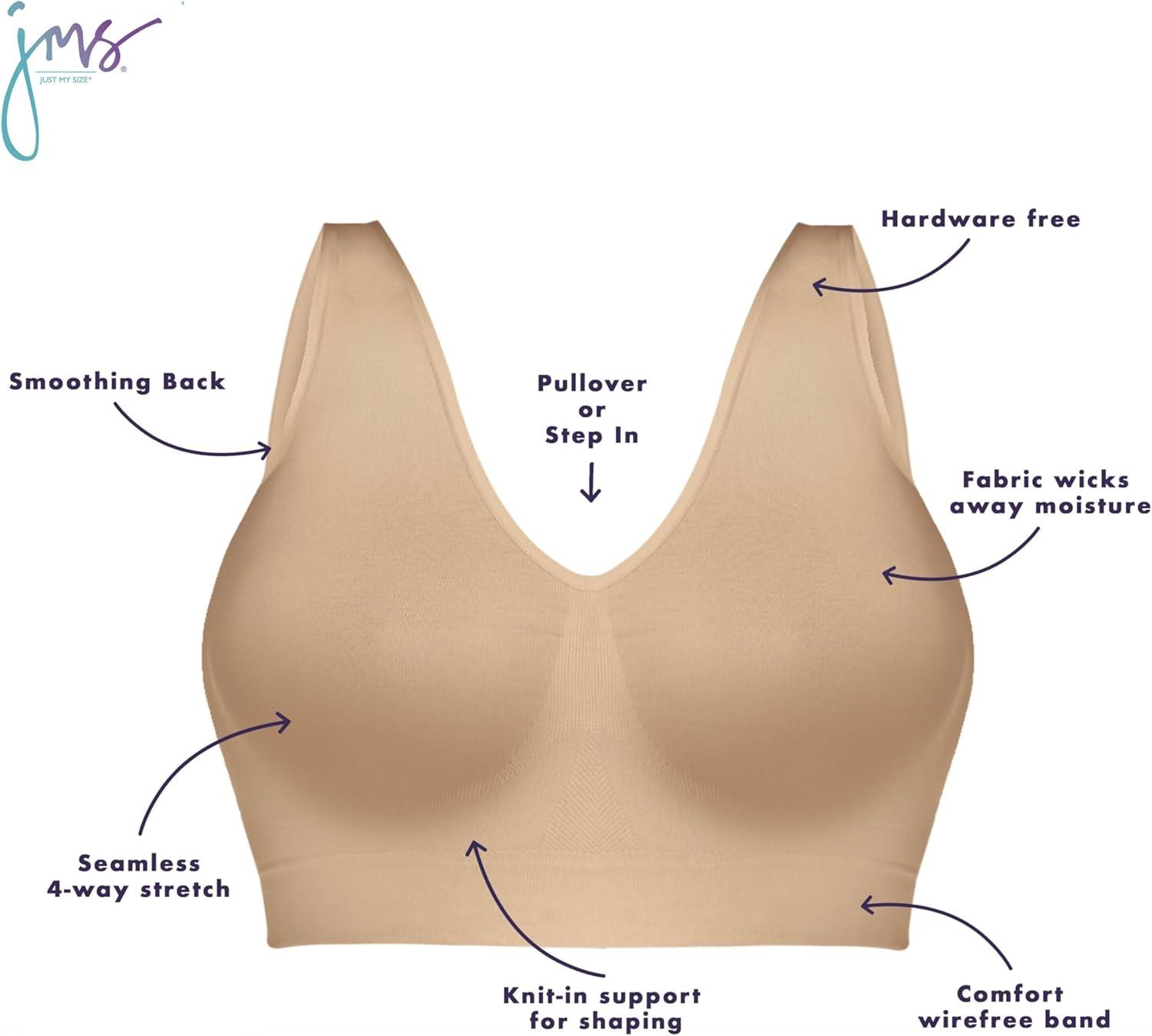 imageJUST MY SIZE Hanes Womens Seamless Bralette Pure Comfort Light Support Pullover Bra Plus SizesBlack