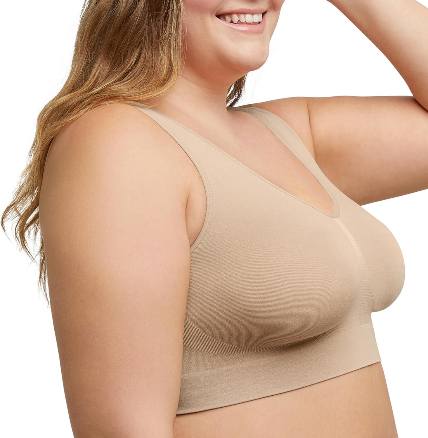 imageJUST MY SIZE Hanes Womens Seamless Bralette Pure Comfort Light Support Pullover Bra Plus SizesNude