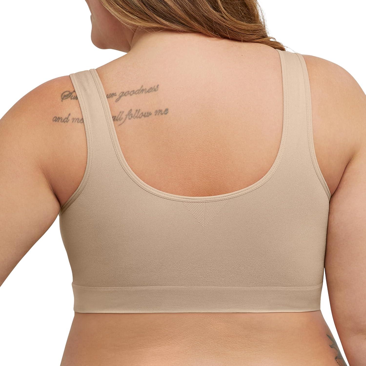 imageJUST MY SIZE Hanes Womens Seamless Bralette Pure Comfort Light Support Pullover Bra Plus SizesNude