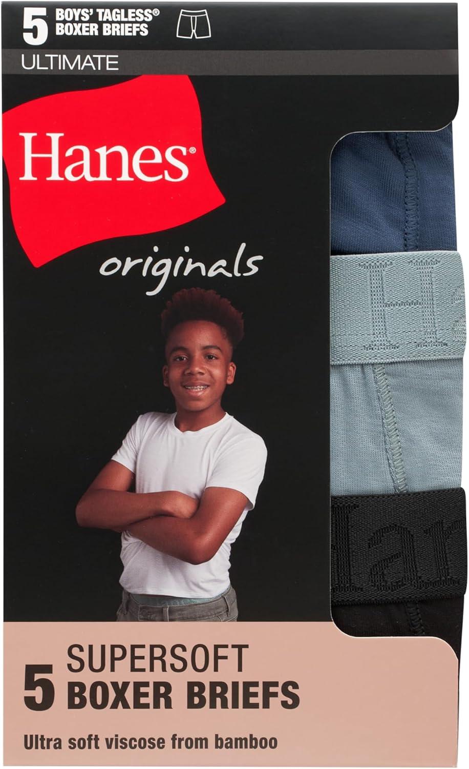 imageboys Hanes Originals Ultimate Supersoft Boys Boxer Brief Underwear Assorted 5packGreenBlueBlack 5pack