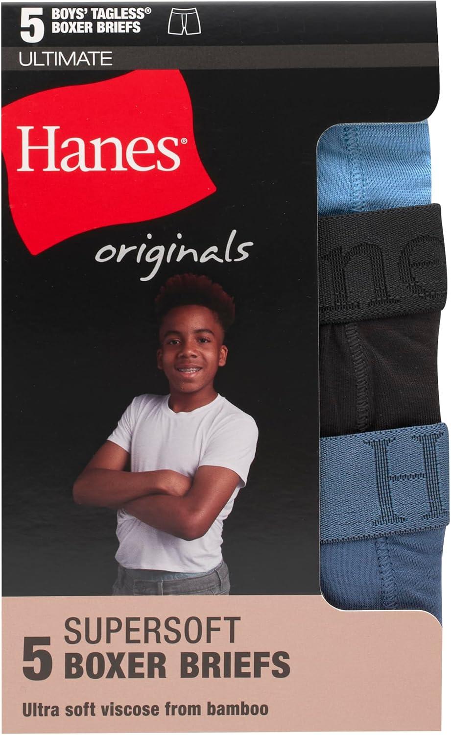 imageboys Hanes Originals Ultimate Supersoft Boys Boxer Brief Underwear Assorted 5packRedBlueBlack 5pack