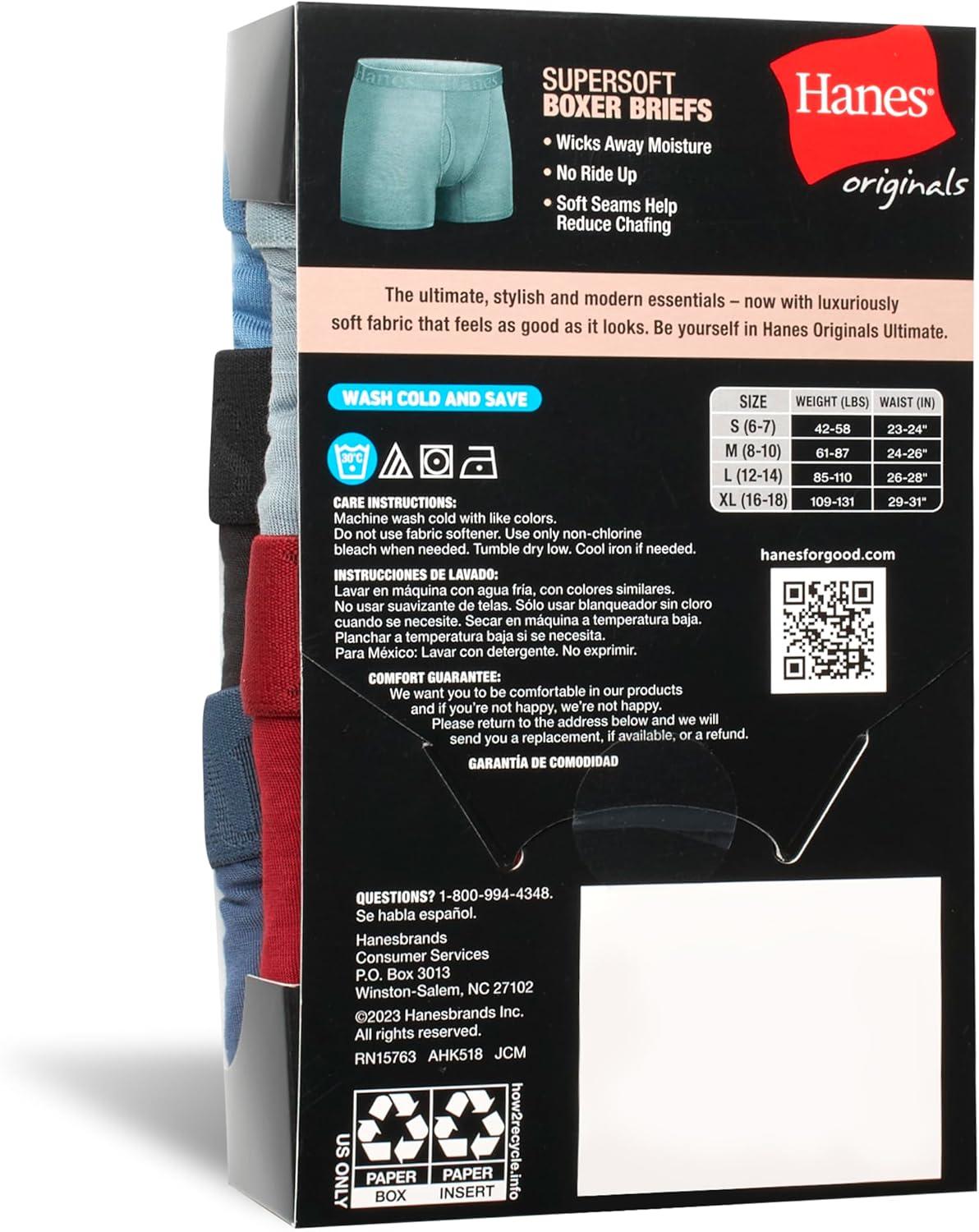imageboys Hanes Originals Ultimate Supersoft Boys Boxer Brief Underwear Assorted 5packRedBlueBlack 5pack