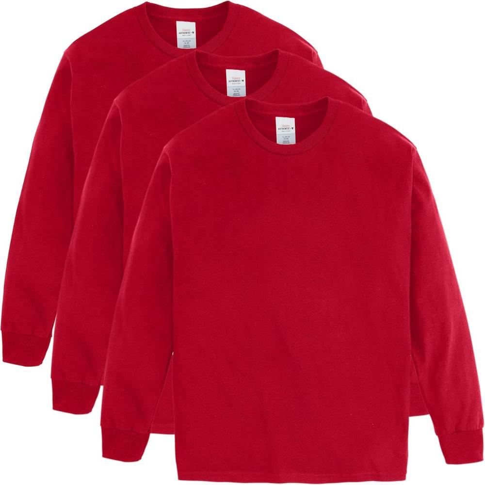 imageHanes Boys ComfortSoft LongSleeve TShirt Pack Cotton Tees for Boys 3PackDeep Red