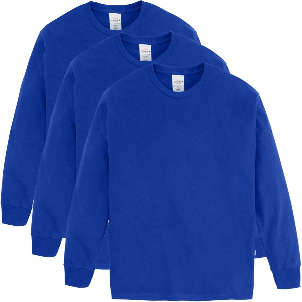 imageHanes Boys ComfortSoft LongSleeve TShirt Pack Cotton Tees for Boys 3PackDeep Royal