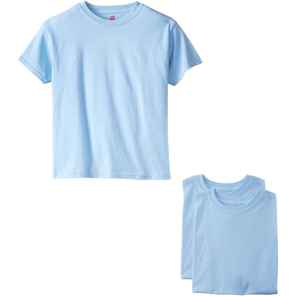 imageHanes Boys Essentials Short Sleeve Tshirt Value Pack 3 or 6PackLight Blue 3 Pack