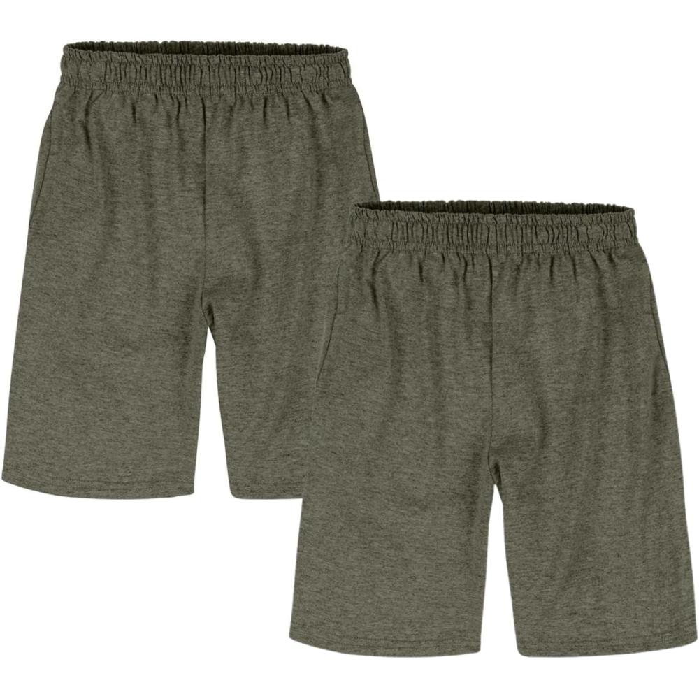 imageHanes Boys Jersey Shorts Pack 2Pack Cotton Shorts for Boys with Pockets PullOn ShortsCamouflage Green Htr