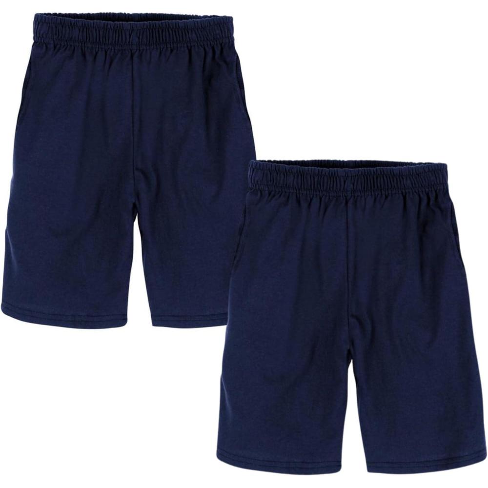imageHanes Boys Jersey Shorts Pack 2Pack Cotton Shorts for Boys with Pockets PullOn ShortsNavy