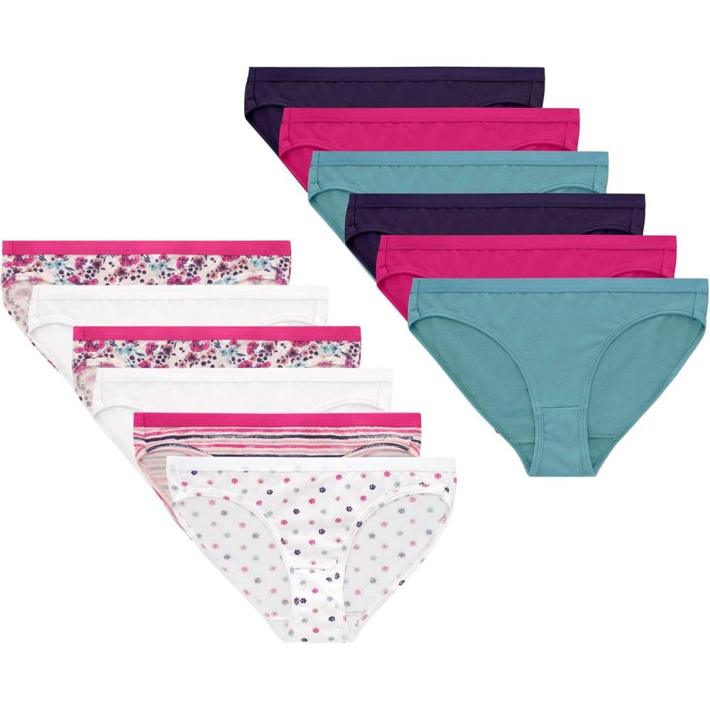 imageHanes Brief Underwear Stretch Cotton Panties for Girls Assorted 12PackPurple Blue Pink Floral Print Stripe Print Dot Print