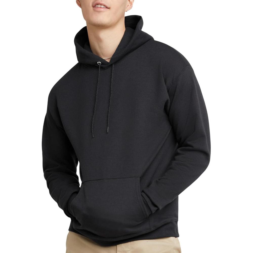 imageHanes EcoSmart Hoodie Midweight Fleece Pullover Hooded Sweatshirt for MenBlack