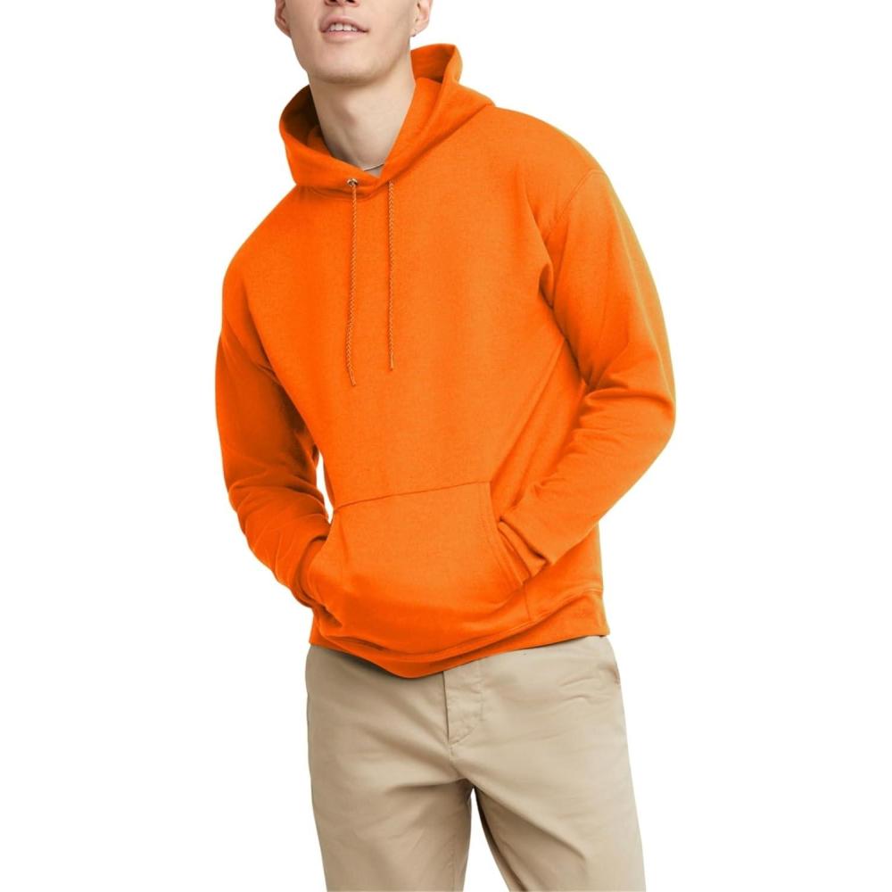 imageHanes EcoSmart Hoodie Midweight Fleece Pullover Hooded Sweatshirt for MenSafety Orange