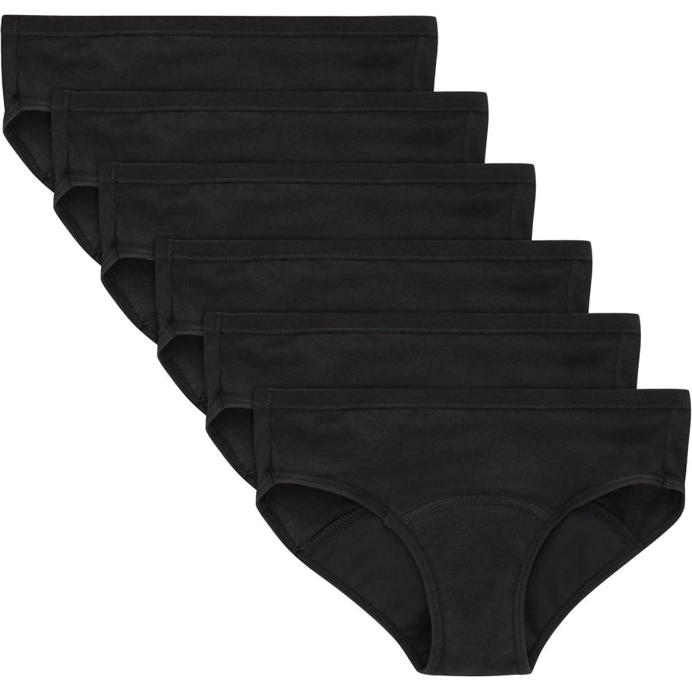 imageHanes Girls Comfort Period Boyshort ampamp Hipster Period Underwear Moderate Protection MultiPackHipster Black 6 Pack