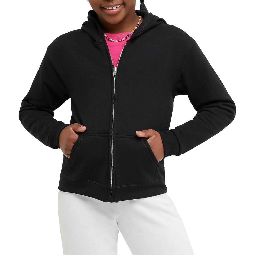 imageHanes Girls Comfortsoft Ecosmart FullZip HoodieBlack