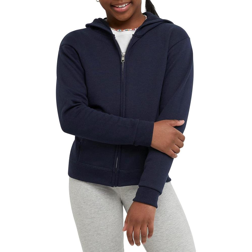 imageHanes Girls Comfortsoft Ecosmart FullZip HoodieNavy