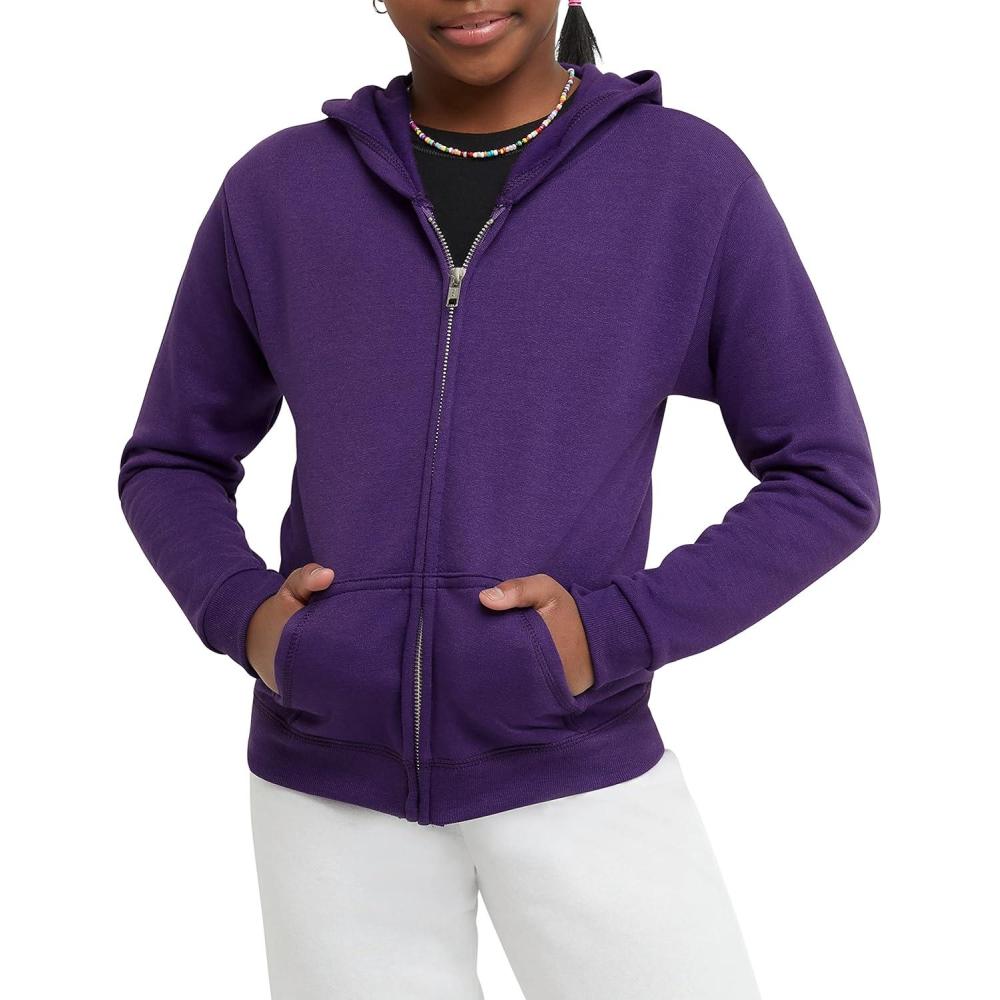 imageHanes Girls Comfortsoft Ecosmart FullZip HoodiePurple Thora