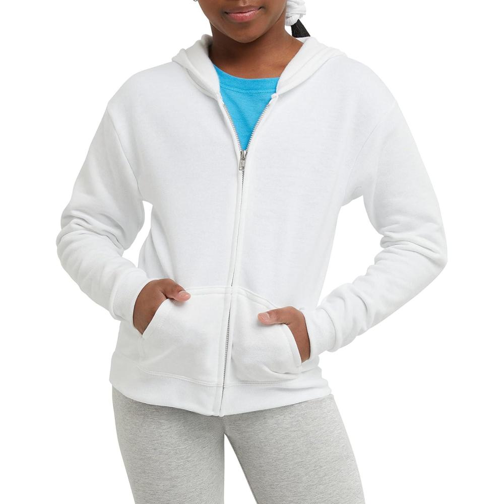 imageHanes Girls Comfortsoft Ecosmart FullZip HoodieWhite