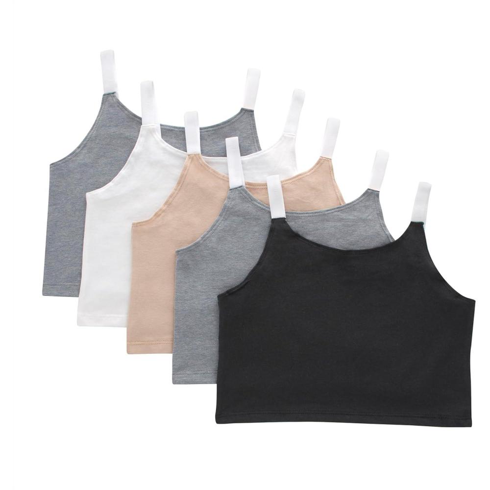 imageHanes Girls Originals Crop Cami Pack Moisture Wicking Cotton Blend Tank 5PackBeige Grey Black
